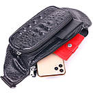 Стильна поясна сумка з натуральної шкіри з фактурою під крокодила 21297 Vintage Чорна, фото 7