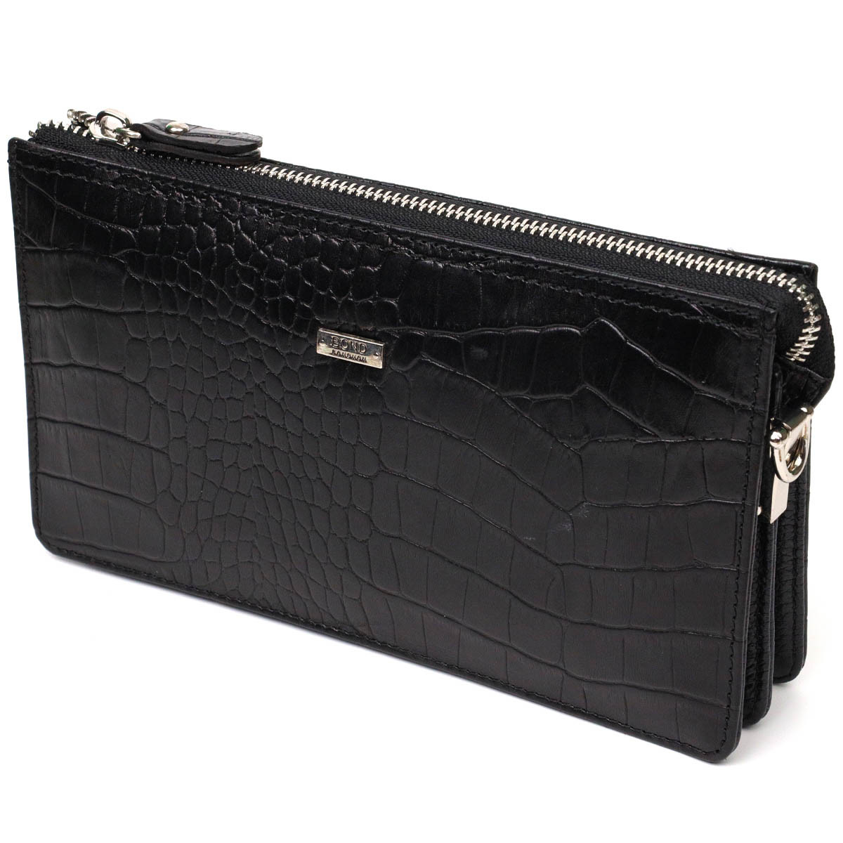 Клатч чоловічий на два відділення з натуральної шкіри з тисненням під крокодила BOND 22044 Чорний, фото 1