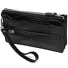Клатч чоловічий на два відділення з натуральної шкіри з тисненням під крокодила BOND 22044 Чорний, фото 3