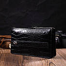 Клатч чоловічий на два відділення з натуральної шкіри з тисненням під крокодила BOND 22044 Чорний, фото 10