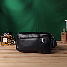 Прямокутна сумка-бананка для чоловіків із натуральної глянсової шкіри Shvigel 22825 Чорна, фото 9