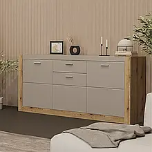 Комод у спальню, вітальню з ДСП/МДФ 3Д1Ш Палермо дуб евок прибережний/агат софт тач/шиншилла сіра Сокме