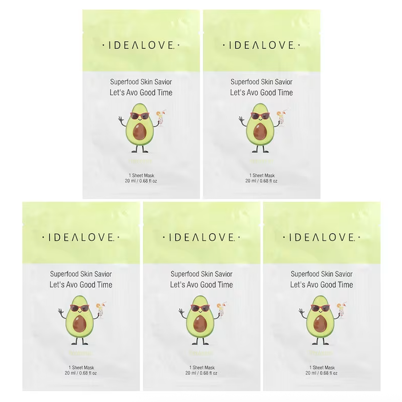 Idealove, Superfood Skin Savior, маска із суперфудами, авокадо, 5 шт. по 20 мл, фото 1