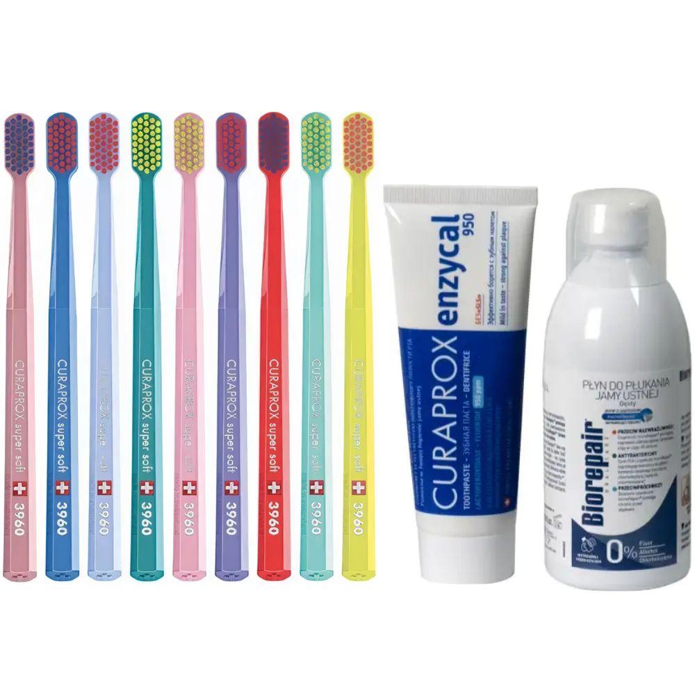 Зубна щітка Curaprox CS 3960 Super Soft для чутливих ясен + паста Curaprox Enzycal 950ppmF + ополіскувач BIOREPAIR