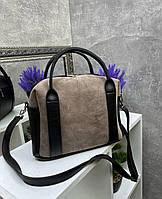 Жіноча сумка валіза сумочка середнього розміру моко натуральна замша+шкірзам