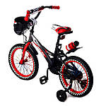 Велосипед двоколісний 16д 1687-16 чорно-червоний з кошиком і колесом, що світиться, фото 2