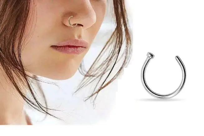 Септум обманка в ніс пірсинг кліпс Фейк носові кільця зі сталі, фото 1