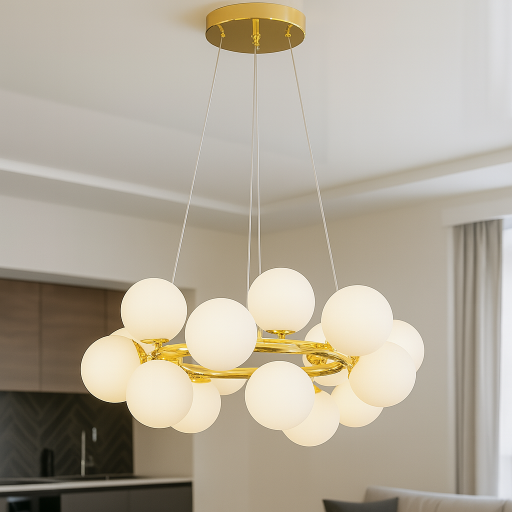 Підвісна люстра з плафонами Artlight цоколь G9 ламп 16 шт колір Золотистий D123/16GD, фото 1