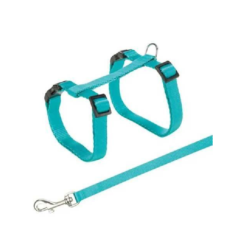 Комплект із нейлону шлея та повідець для котів 27-45 см/1,2 м Trixie бірюзовий, фото 1
