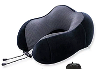 Подушка бублик велюровая с эффектом мемори для путешествий. Цвет черный