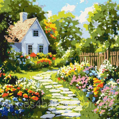 Картина за номерами "Квіти в хатини" 40х40 см