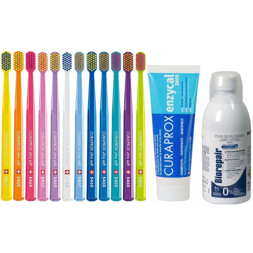 Зубна щітка Curaprox CS 5460 Ultra Soft для чутливих ясен + паста Curaprox Enzycal Zero + ополіскувач BIOREPAIR відновлення емалі