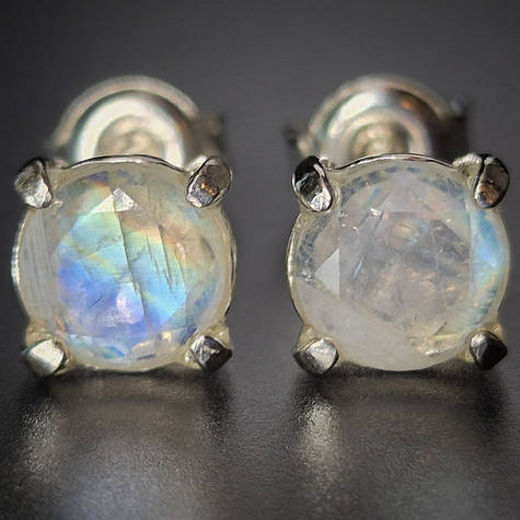 Срібні сережки пусети жіночі з натуральними природними каменями місячним каменем Сережки ручної роботи