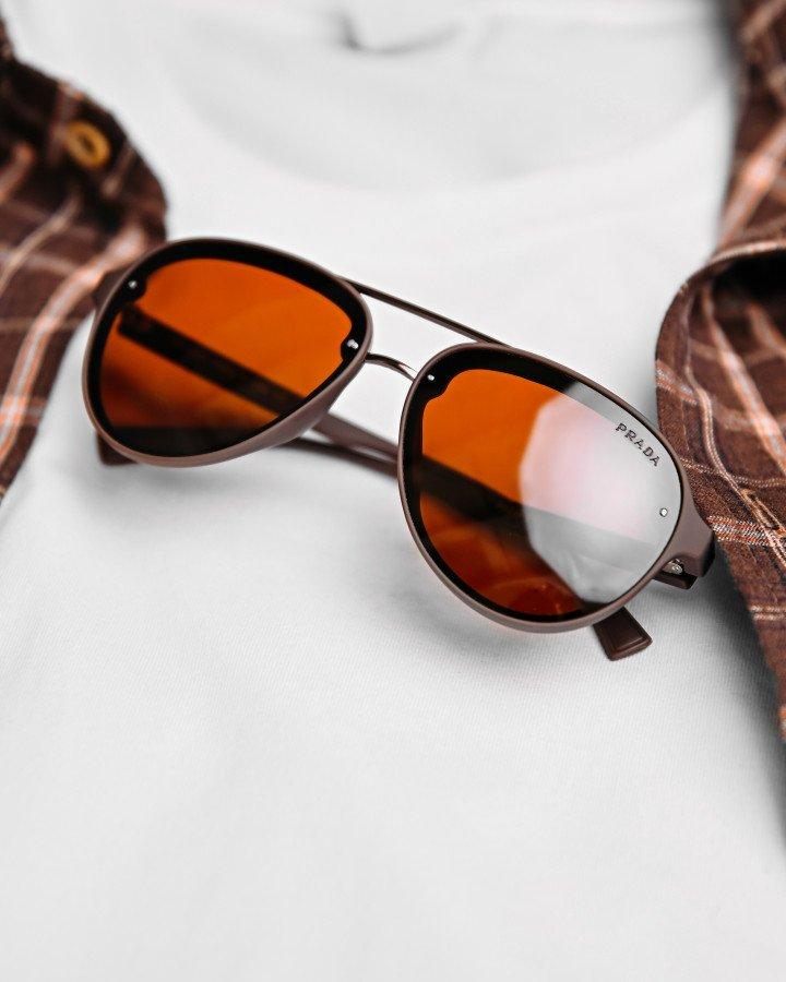 Чоловічі сонцезахисні окуляри Prada Brown, фото 1