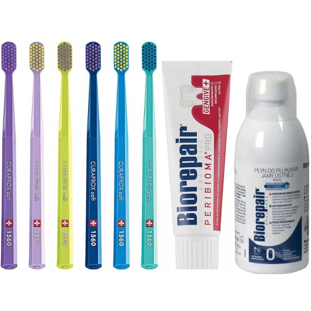 Зубна щітка Curaprox CS 1560 Soft для чутливих ясен + паста Biorepair PERIBIOMA + ополіскувач BIOREPAIR