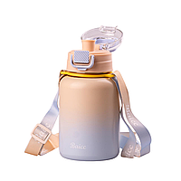 Термос Baicc з трубочкою-напувалкою 600 мл з металевою колбою та ремінцем Жовтий градієнт