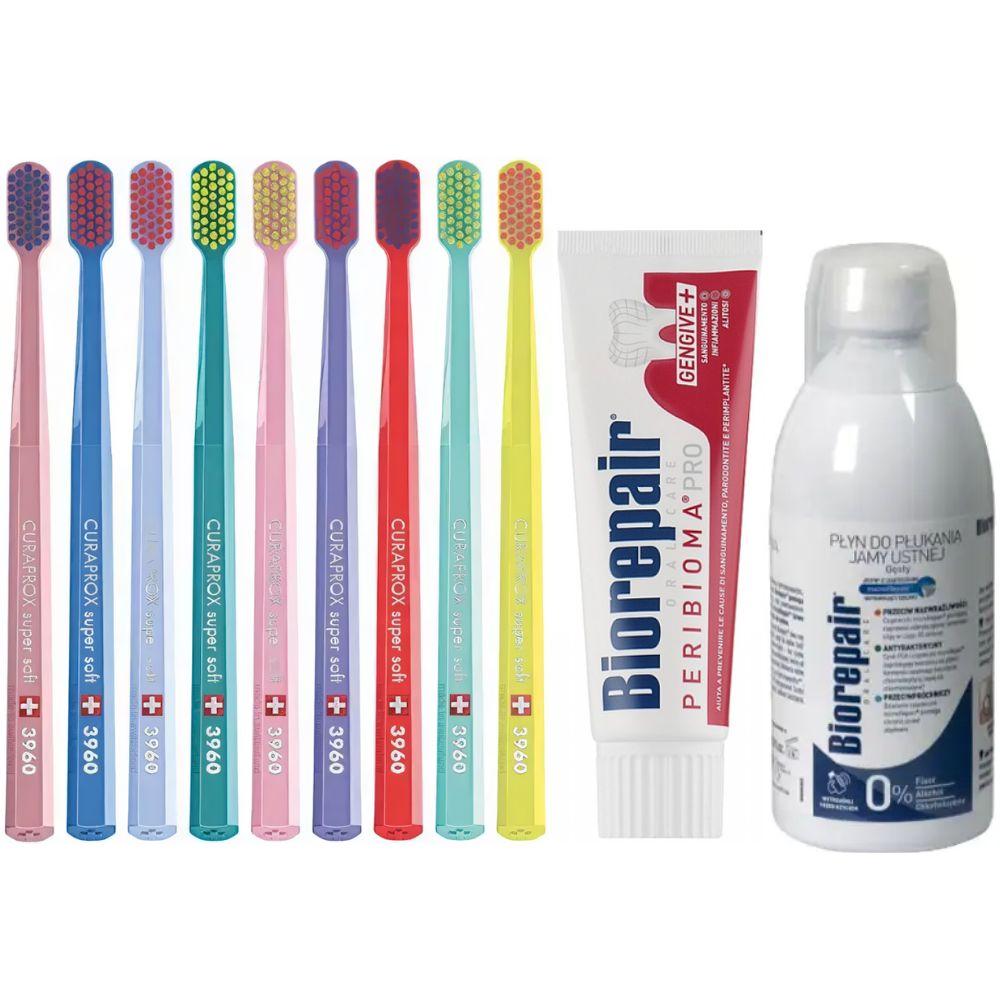 Зубна щітка Curaprox CS 3960 Super Soft для чутливих ясен + паста Biorepair PERIBIOMA Pro + ополіскувач BIOREPAIR