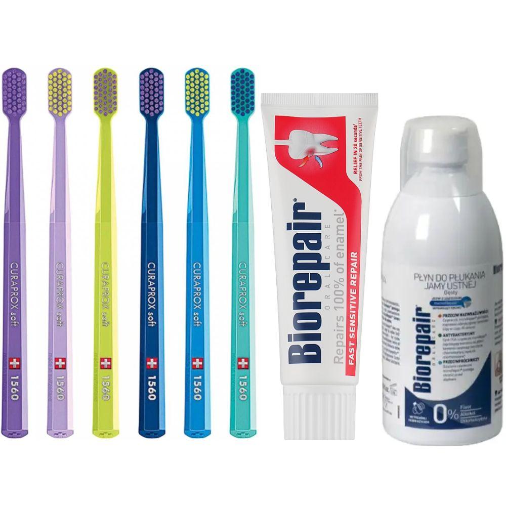 Зубна щітка Curaprox CS 1560 Soft для чутливих ясен + паста Biorepair від чутливості + ополіскувач BIOREPAIR відновлення емалі