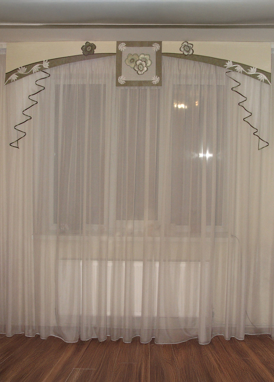 Жорсткий ламбрекен Firanka Flowers карниз 200см молочний (84_6ж), фото 1