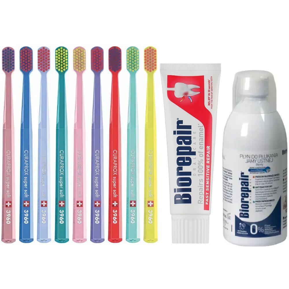 Зубна щітка Curaprox C 3960 SuperSoft для чутливих ясен + паста Biorepair від чутливості + ополіскувач BIOREPAIR відновлення емалі