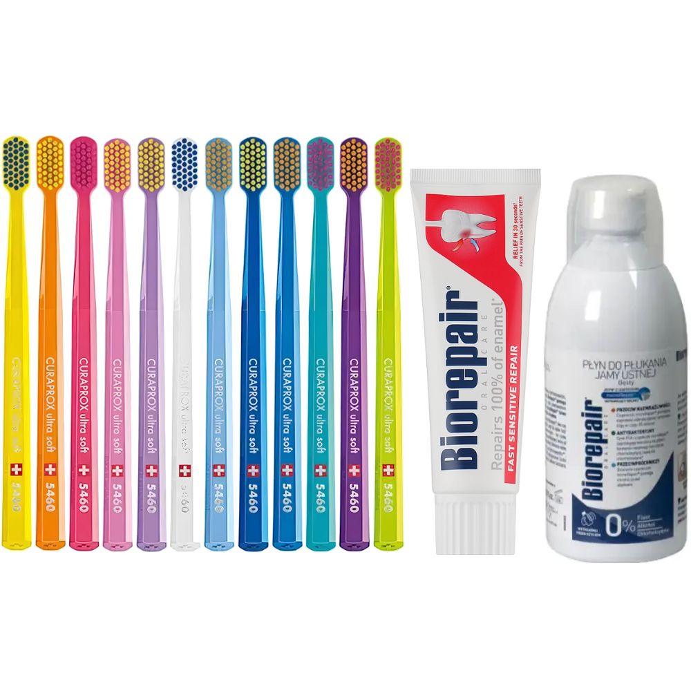 Зубна щітка Curaprox CS5460 UltraSoft для чутливих ясен + паста Biorepair від чутливості + ополіскувач BIOREPAIR відновлення емалі