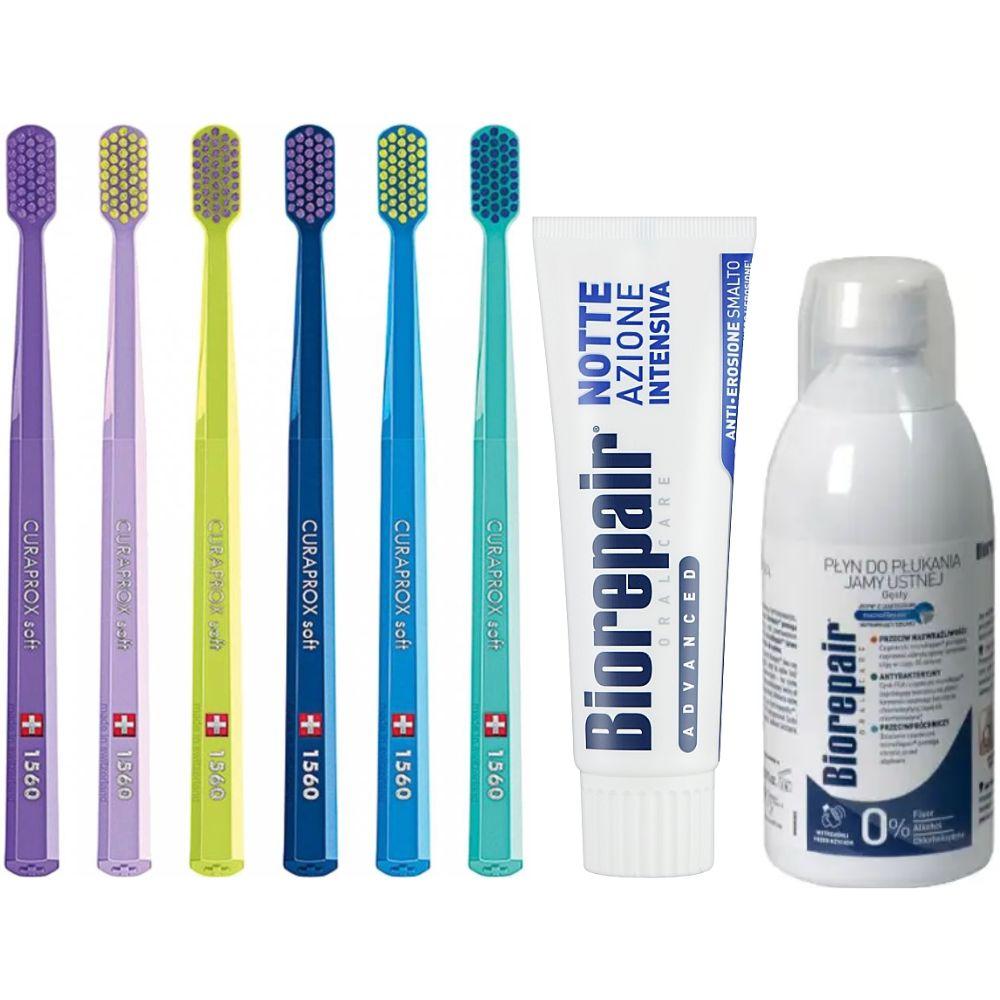Зубна щітка Curaprox CS 1560 Soft для чутливих ясен + нічна паста Biorepair Advanced Night + ополіскувач BIOREPAIR