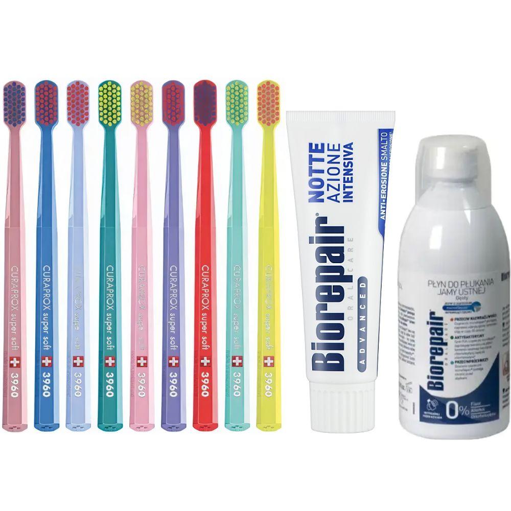 Зубна щітка Curaprox CS 3960 Super Soft для чутливих ясен + нічна паста Biorepair Advanced Night + ополіскувач BIOREPAIR