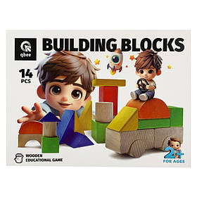Дитячі дерев'яні будівельні блоки "Місто" Qbee QB700-008, 14 елементів , Toyman