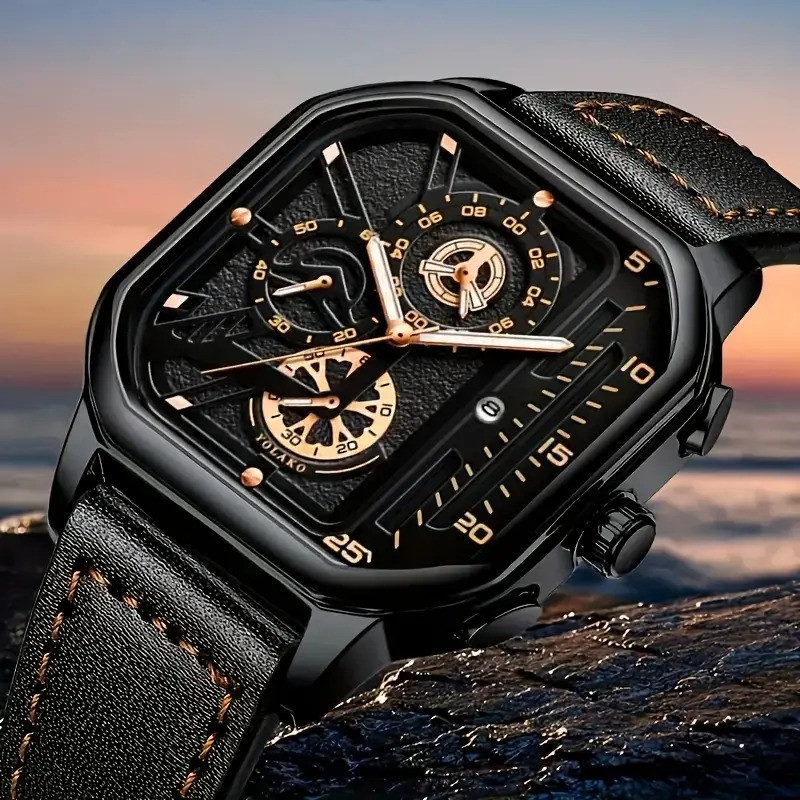 Чоловічий кварцовий годинник спортивний хронограф чорні LuxAurum149, фото 1