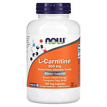 L-карнітин, L-Carnitine, Now Foods, 500 мг, 180 вегетаріанських капсул