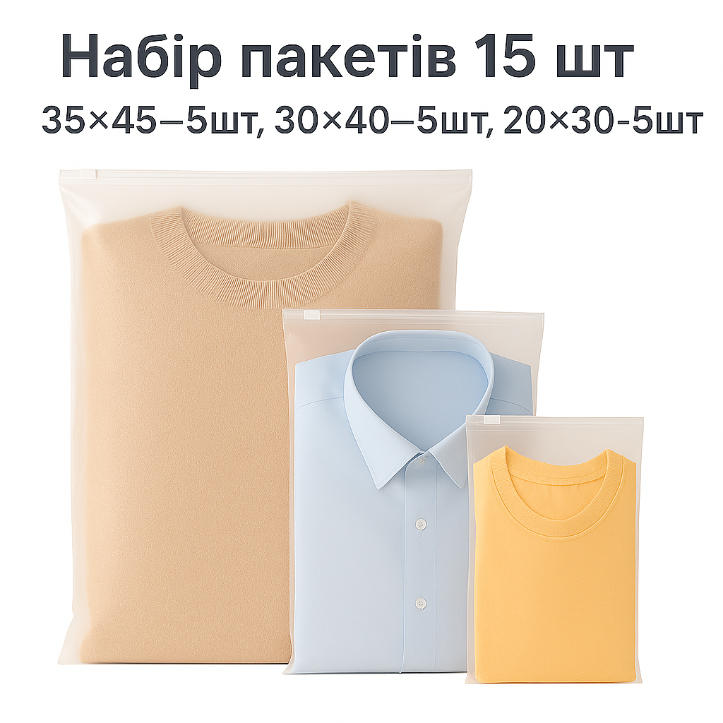Набір пакетів для зберігання із застібкою слайдером матовий 15 шт 3 розміри LoveYouHome