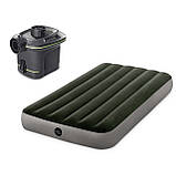 Матрац надувний Intex 64777 з електронасосом 191x99x25 см, сіро-зелений, фото 3