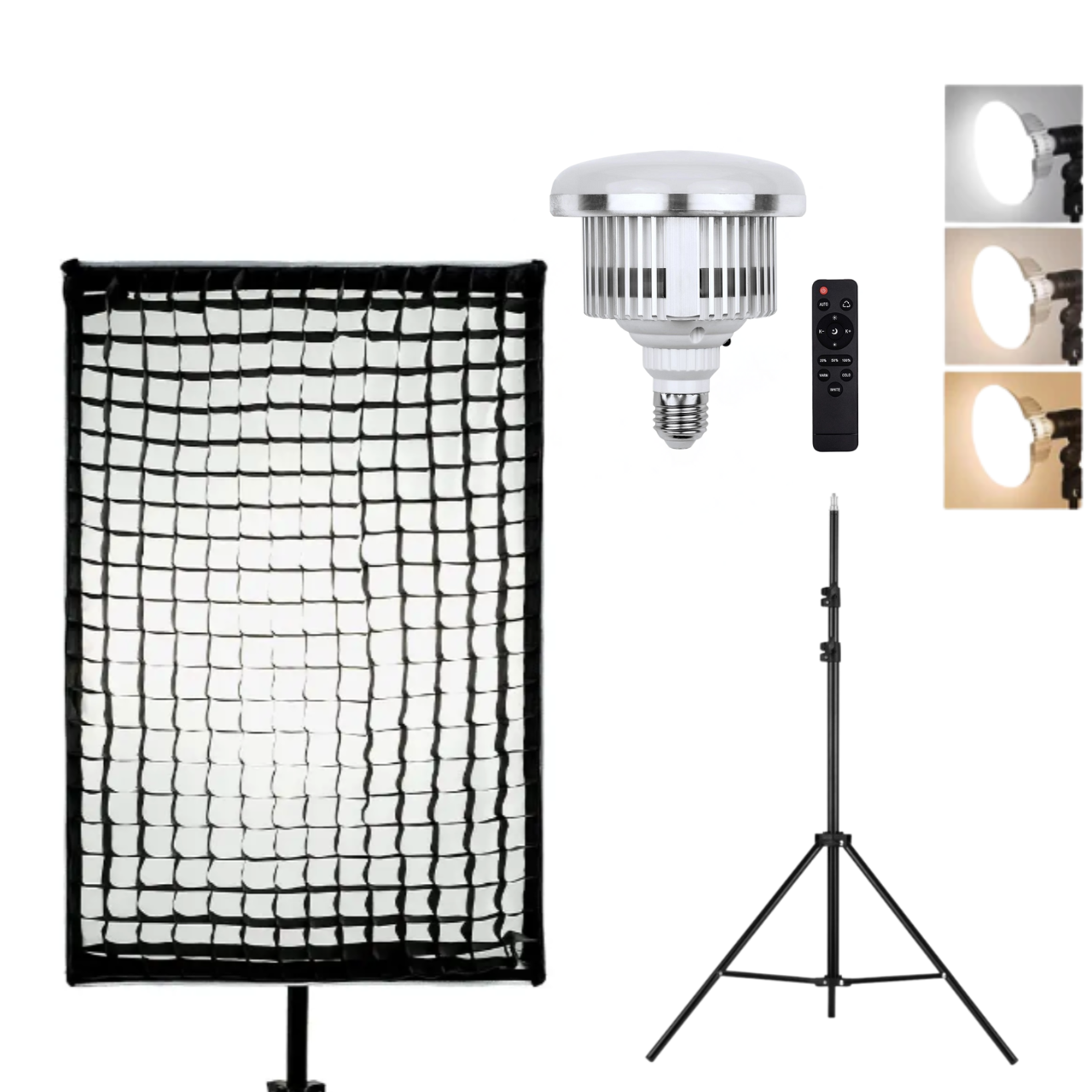Комплект студійного світла Софтбокс із сотами 50х70 см + LED-лампою 150W з пультом і штатив, Регулювання світла, фото 1