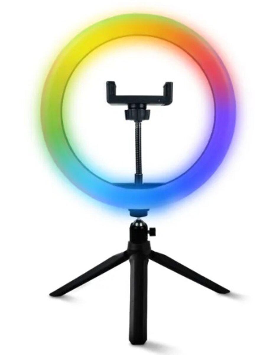 Кільцева лампа з RGB-підсвічуванням NNHQ-10 RGB, діаметром 26 см, 15 кольорових + 3 білих режимів, 3000–6500K, Чорний (NNHQ10RGB)