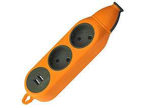 Колодка 2-а без з/к будівельна, помаранчева, одностороння ударостійка каучукова з USB ТМ GISelt