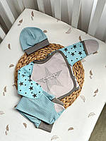 Комплект на виписку новонароджених із сорочечкою, штанниками та шапочкою, Звітрозад