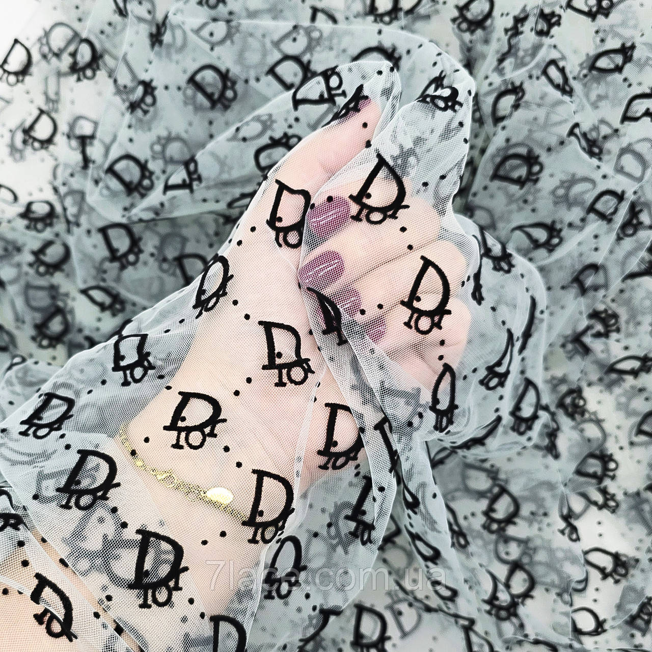 Сітка стрейч з флоком (dior) / колір АКВАМАРІН / ціна вказана за 0,5 метра сітки, фото 1