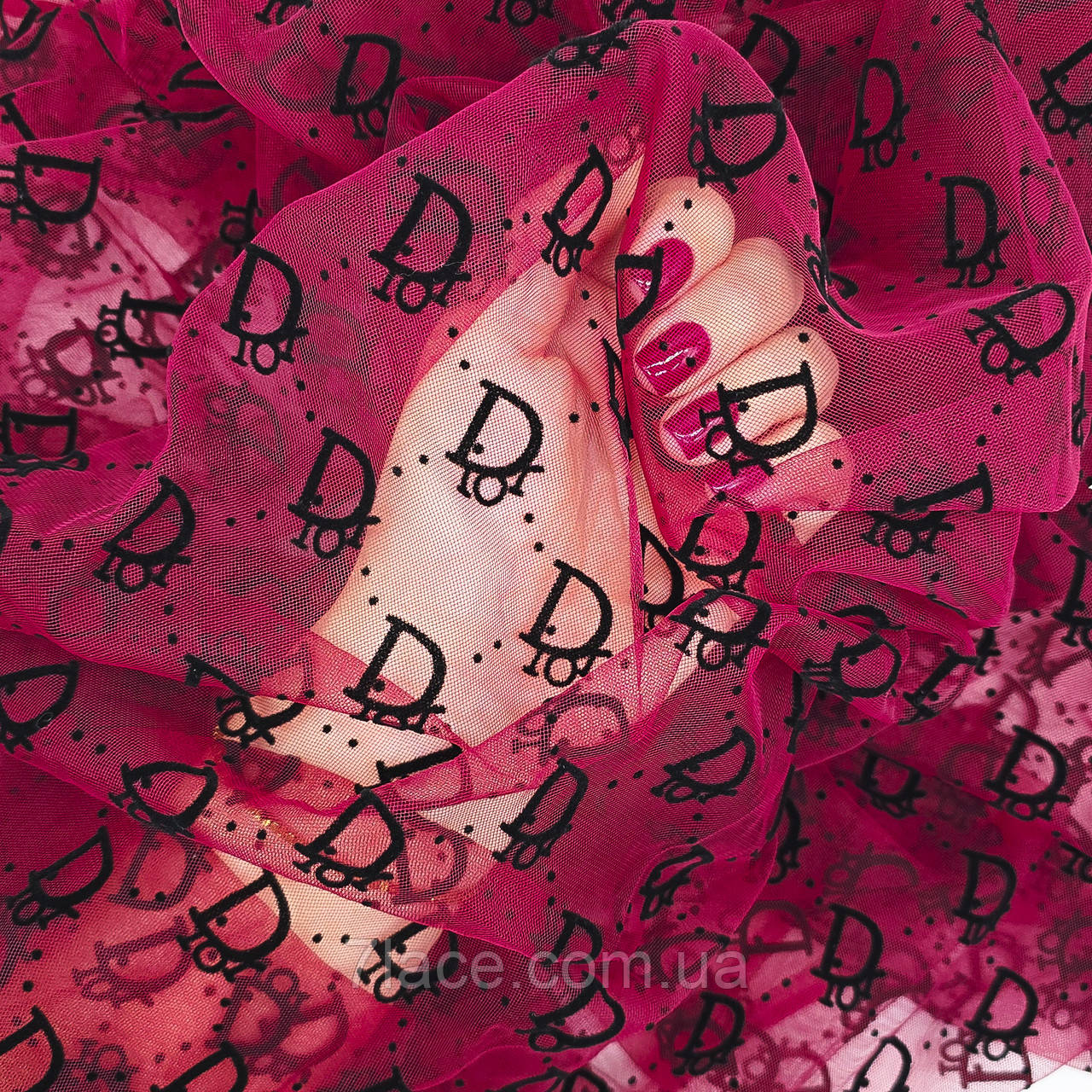 Сітка стрейч з флоком (dior) / колір БОРДОВИЙ / ціна вказана за 0,5 метра сітки, фото 1