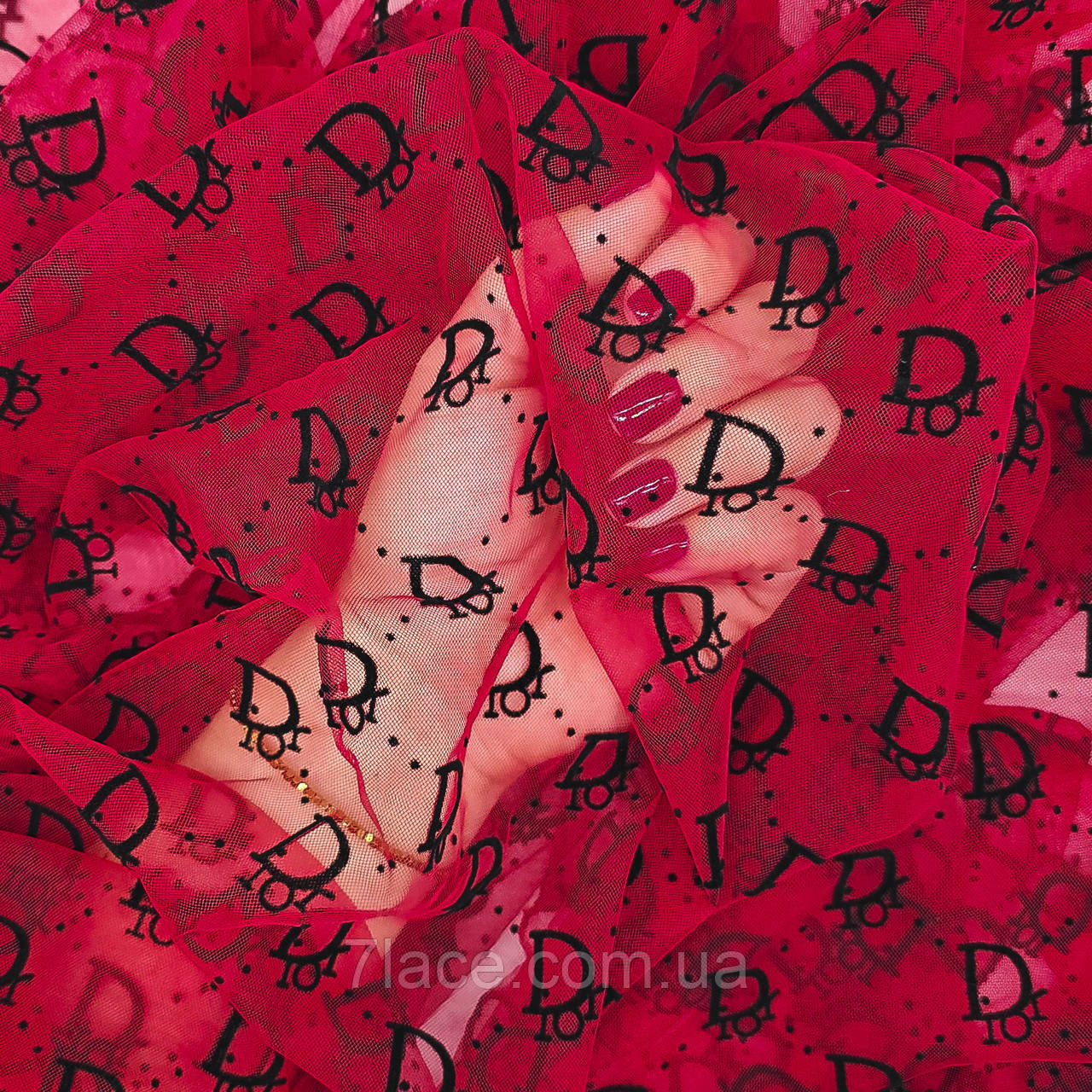 Сітка стрейч з флоком (dior) / колір ЧЕРВОНИЙ / ціна вказана за 0,5 метра сітки, фото 1