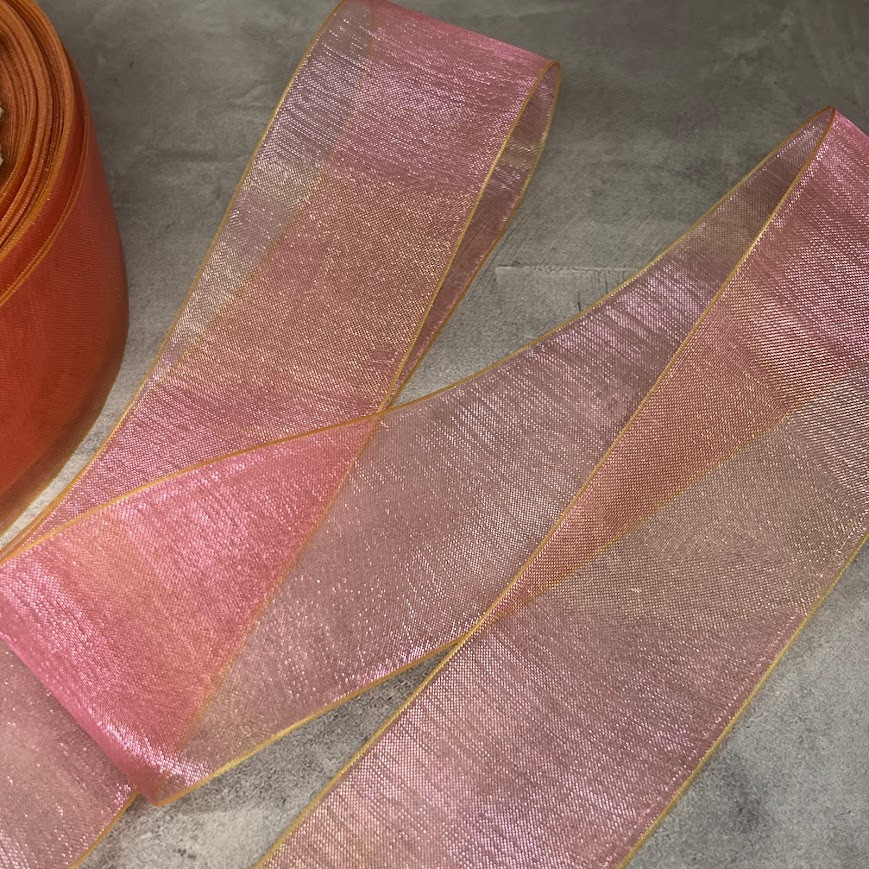 Органза (стрічка) 38 мм (Омбре), колір- кораловий, арт 010440, 1 метр, Кораловий, фото 1