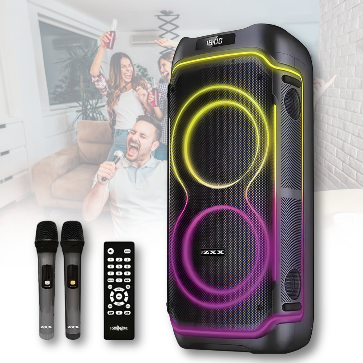 Акустична колонка 80 Вт на акумуляторі з 8-дюймовими динаміками та 2 мікрофонами ZXX-5530, фото 1