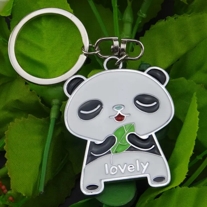 Брелок панда з листям бамбука Panda сталь у вигляді панди чорно-білий, фото 1