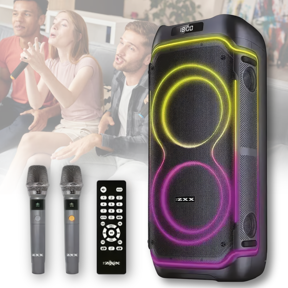 Акустична колонка 80 Вт на акумуляторі з 10-дюймовими динаміками та 2 мікрофонами ZXX-5540, фото 1