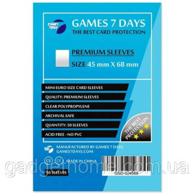 ТОП! Протектор для карт Games7Days 45 х 68 мм, Mini Euro, 50 шт (PREMIUM) (GSD-024568) - (gHome), фото 1