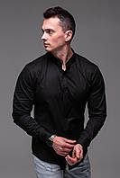 Мужская чёрная рубашка "Modern" с длинным рукавом воротник стойка