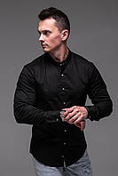 Мужская чёрная рубашка "Modern" с длинным рукавом воротник стойка