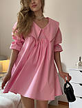 Жіноча коротка літня сукня з бавовни з підкладкою рожевий, розмір 42-46 ляльковий фасон, фото 2
