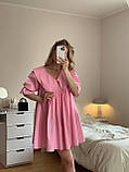 Жіноча коротка літня сукня з бавовни з підкладкою рожевий, розмір 42-46 ляльковий фасон, фото 3