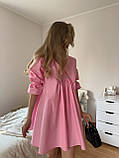 Жіноча коротка літня сукня з бавовни з підкладкою рожевий, розмір 42-46 ляльковий фасон, фото 4