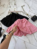 Жіночі коротка шорти-спідниця з льону рожева літня на резинці зручна посадка 42-44 46-48, фото 3